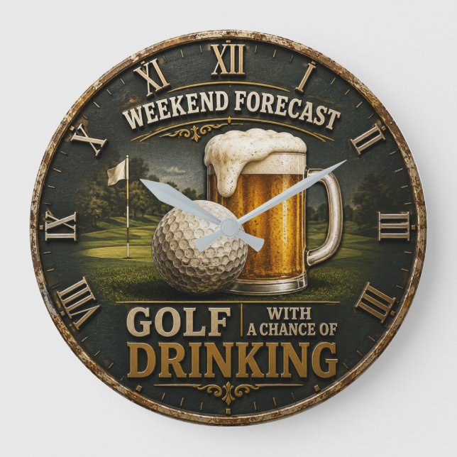 Weekend Forecast Golf Drinking Golfer Gift  Stor Klocka (Framsida)