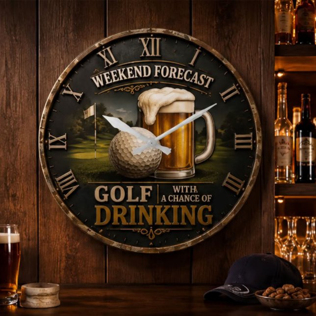 Weekend Forecast Golf Drinking Golfer Gift  Stor Klocka (Skapare uppladdad)