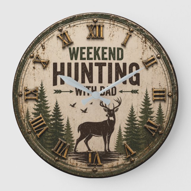 Weekend Hunting with Dad Rustic Deer Hunting Stor Klocka (Framsida)