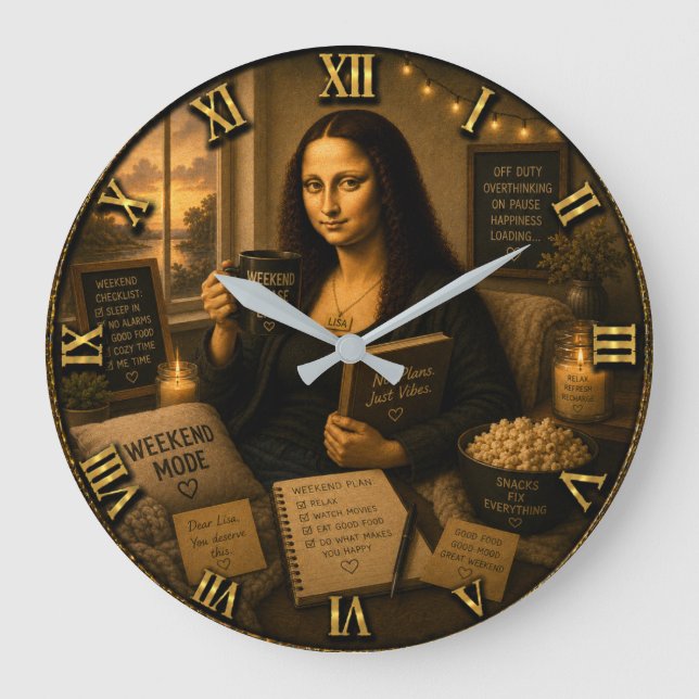 Weekend Mode Funny Mona Lisa Gift for Cozy Home Stor Klocka (Framsida)