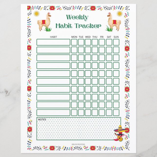Weekly Habit Tracker Printable - Lama Edition (Framsida)