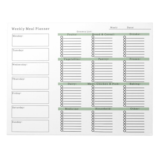 Weekly Meal Planner Grocery Shopping List Anteckningsblock (Framsida)