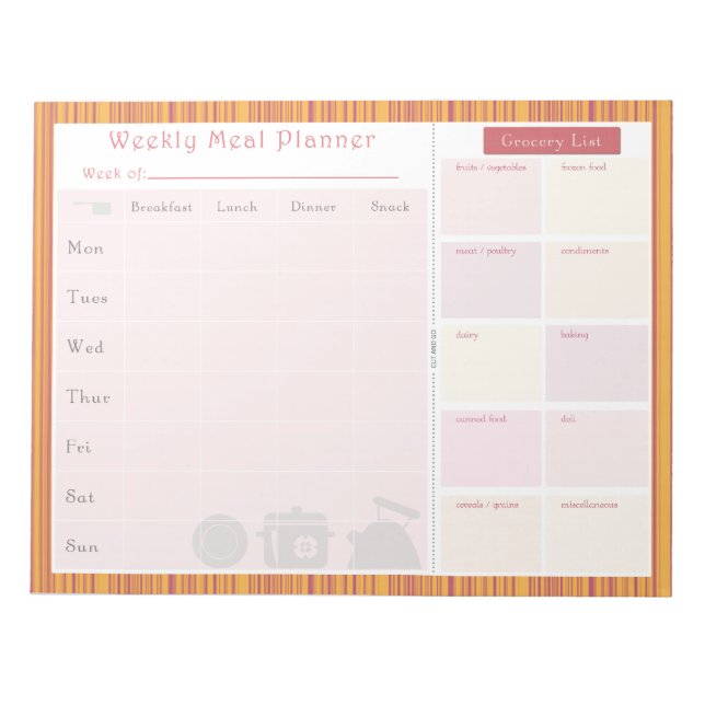 Weekly Meal Planner Rand Anteckningsblock (Framsida)