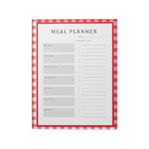 Weekly Meal Planner Red Gingham Gräns Anteckningsblock