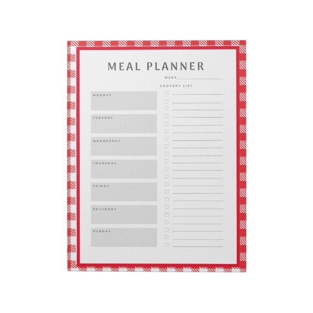 Weekly Meal Planner Red Gingham Gräns Anteckningsblock (Roterad)