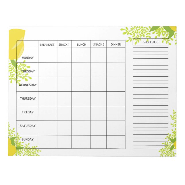 Weekly Meal Planner with Lemon Design Anteckningsblock (Framsida)