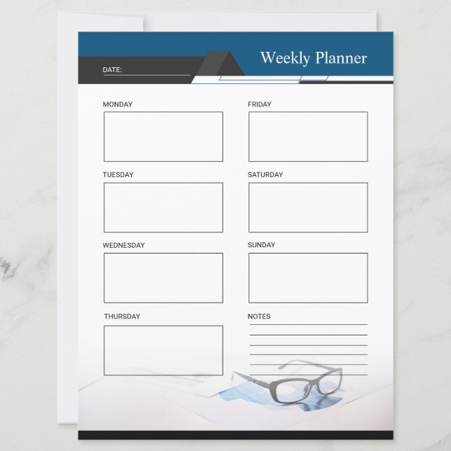 Weekly Planner and To do list template (Baksida)