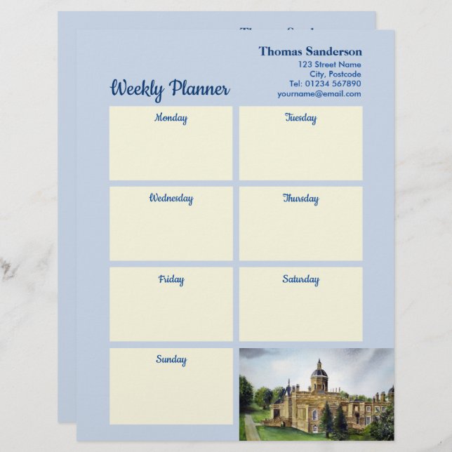 Weekly Planner Castle Howard Yorkshire England Brevhuvud (Fram/baksida)
