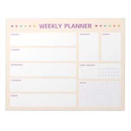 Weekly Planner Colorful Hearts Purple Text Anteckningsblock