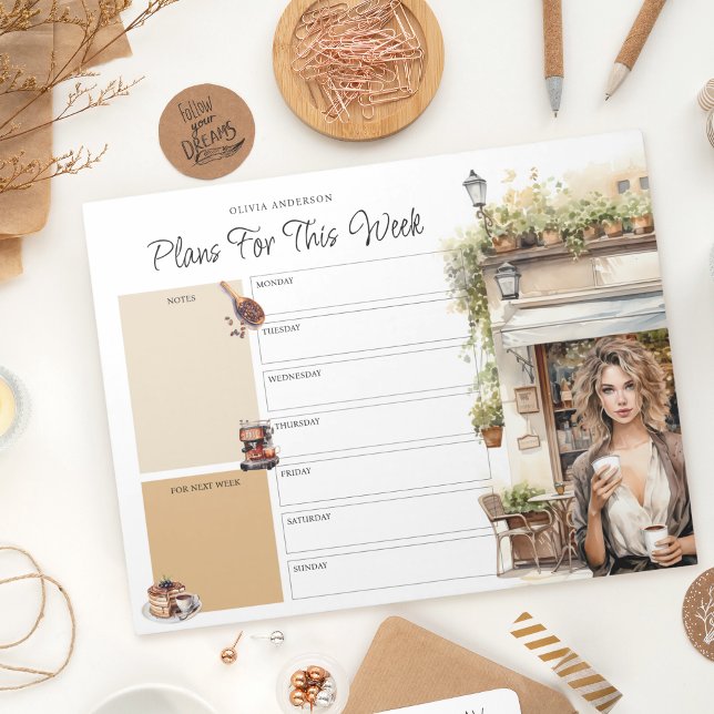 Weekly Planner Custom Name Coffee Lover Anteckningsblock (Skapare uppladdad)