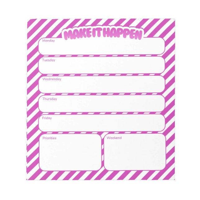 Weekly Planner Notepad - Pink Striped Anteckningsblock (Framsida)