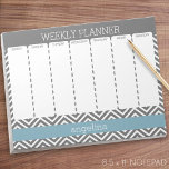 Weekly Planner Robin Egg Blue och Grått Chevrons Anteckningsblock<br><div class="desc">Ett trendig mönster med färsk färg ingår i detta koncept - ett modernt och enkelt utseende.</div>