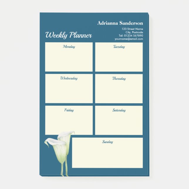 Weekly Planner White Calla Lily Illustration Post-it Block (Framsida)