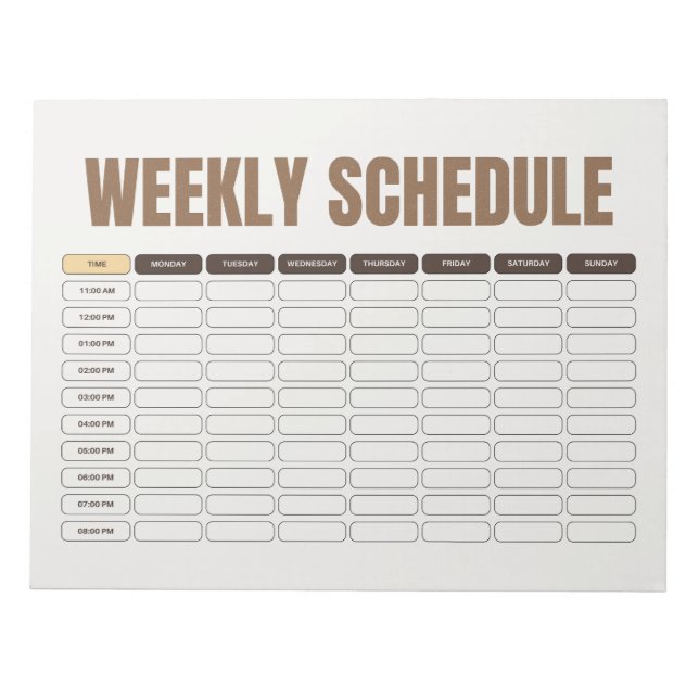 Weekly Schedule Planner Minimal Beige Grid Anteckningsblock (Framsida)