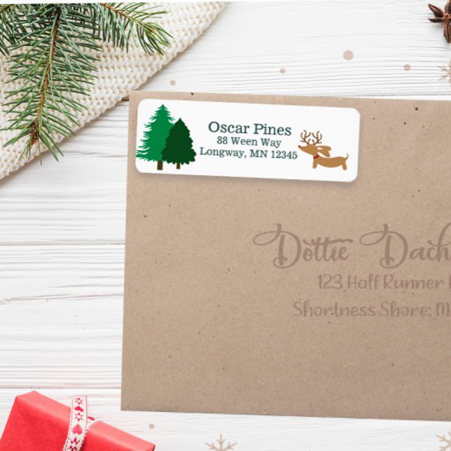Weendeer Dachshund-Adressetiketter Returadress Etikett (Dachshund forest trees return address labels)