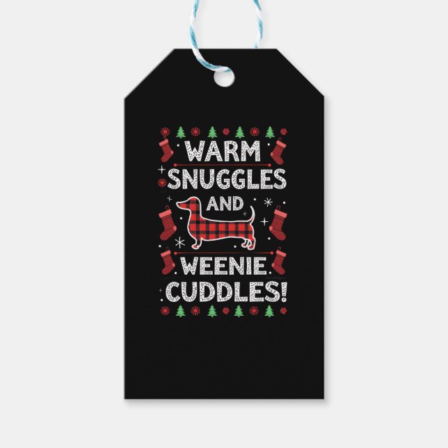 Weenie Dog Christmas Pajama Shirt Cute Weiner Ugly Presentetikett (Framsidan)