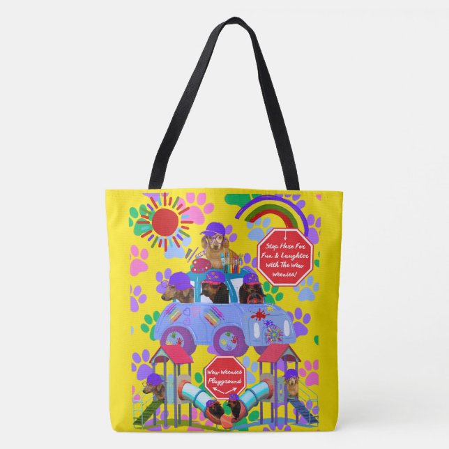 Weenie Dog Lekplats Tote Bag Tygkasse (Framsida)