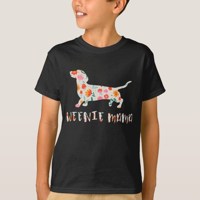Weenie Mamma Dachshund blommigt T Shirt (Framsida)