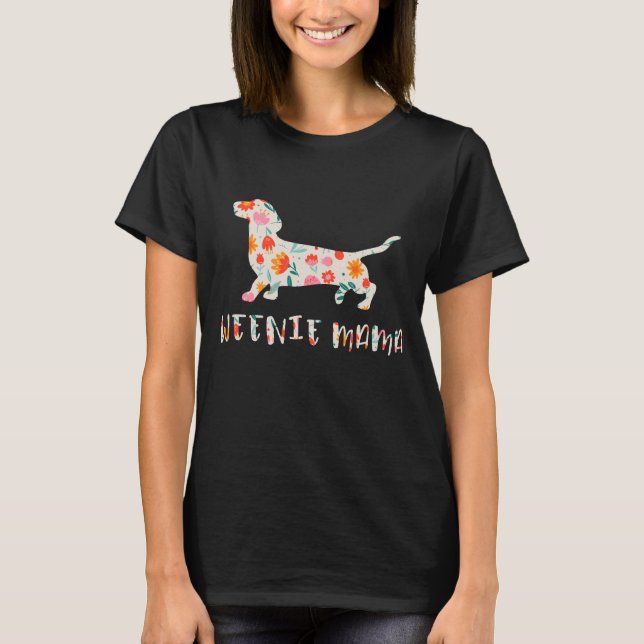 Weenie Mamma Dachshund blommigt T Shirt (Framsida)