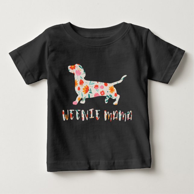 Weenie Mamma Dachshund blommigt T Shirt (Framsida)