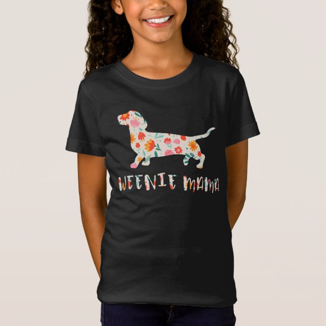 Weenie Mamma Dachshund blommigt T Shirt (Framsida)