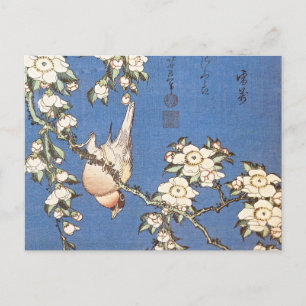 Weeping Cherry and Bullfinch av Hokusai Vykort