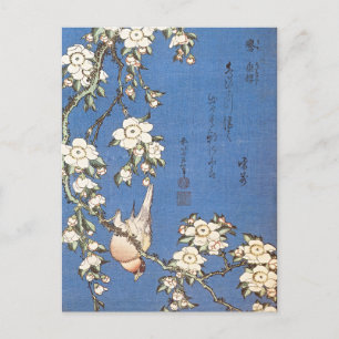 Weeping Cherry and Bullfinch av Hokusai Vykort