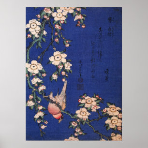 Weeping Cherry and Bullfinch, Hokusai Poster