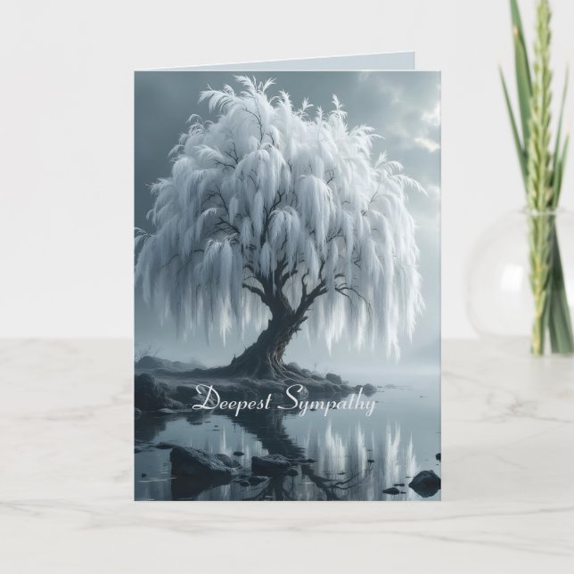 Weeping willow by a pond, black and white kort (Framsida)