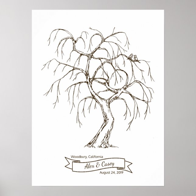 Weeping Willow Fingerprint Träd Poster (Framsidan)