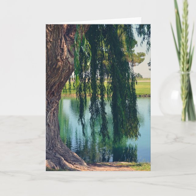 Weeping Willow Träd by Sjö Greeting Card Kort (Framsida)