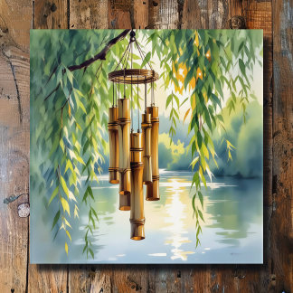 Weeping Willow, Windchimes och Sjö Canvastryck