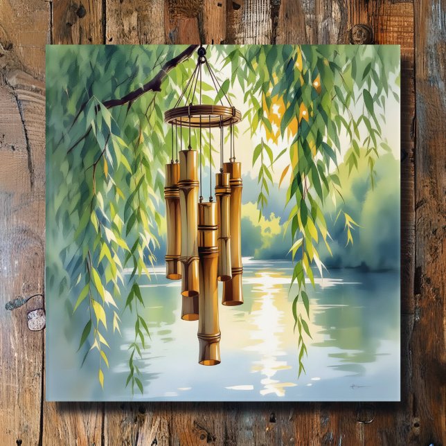 Weeping Willow, Windchimes och Sjö Canvastryck (Skapare uppladdad)