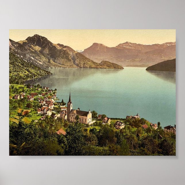 Weggis, Rigi, Schweiz klassiska Photochrom Poster (Framsidan)