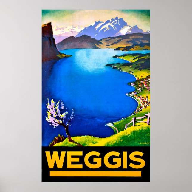 Weggis, synpunkter på Lucerne sjö, Schweiz Poster (Framsidan)
