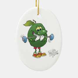 Weight lyftande avokado, på en decoration. julgransprydnad keramik