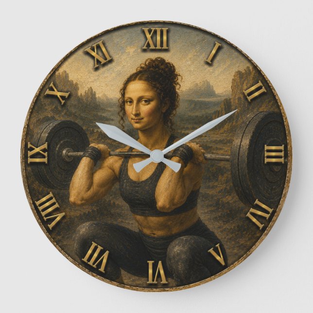 Weightlifter Funny Mona Lisa  Fitness Enthusiasts Stor Klocka (Framsida)