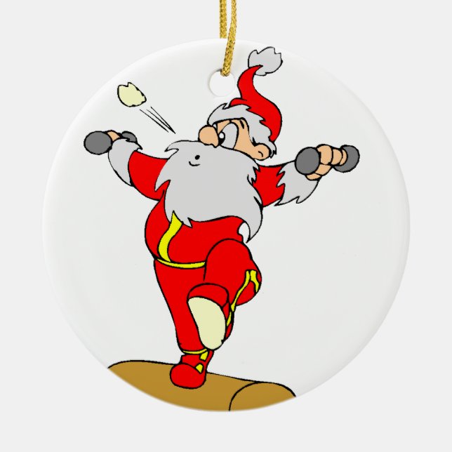 Weightliftingtecknad Santa Julgransprydnad Keramik (Framsidan)