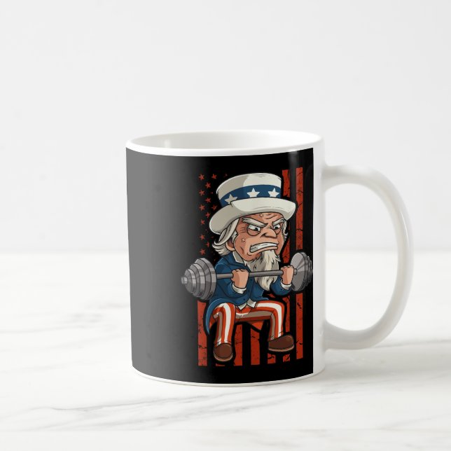 Weightlyftande farbror Sam Patriotic 4:e juli-gyme Kaffemugg (Höger)