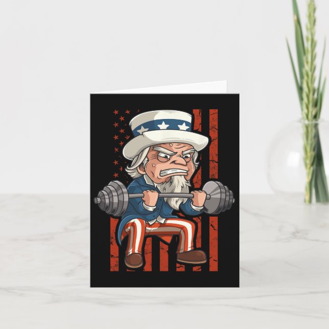 Weightlyftande farbror Sam Patriotic 4:e juli-gyme Kort (Framsida)