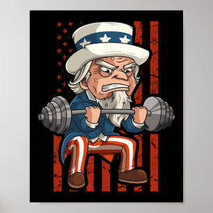 Weightlyftande farbror Sam Patriotic 4:e juli-gyme Poster