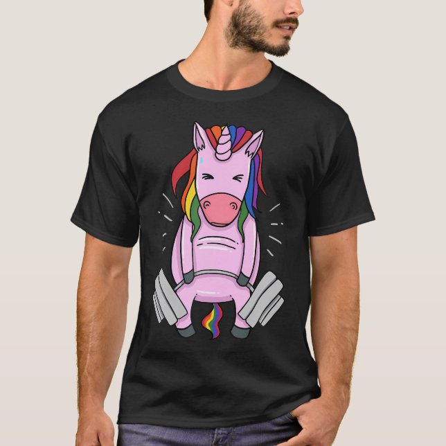 Weightlyftande Unicorn Rainbow Gym Fitness Trainin T Shirt (Framsida)