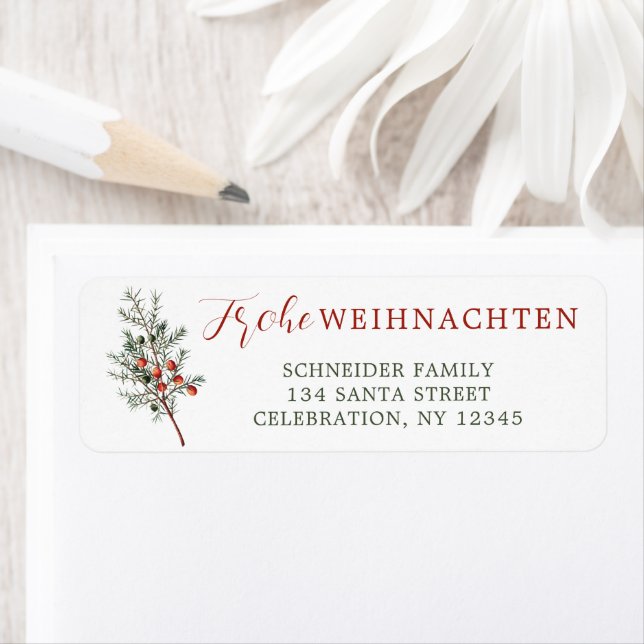 Weihnachten Evergreen Gren Red Berries Returadress Etikett (Insitu)