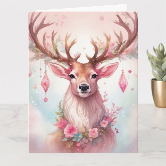 Weihnachten in pink: Rentier mit rosa Weihnachtssc Kort (Liten växt)