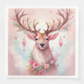 Weihnachten in pink: Rentier mit rosa Weihnachtssc Pappersservett