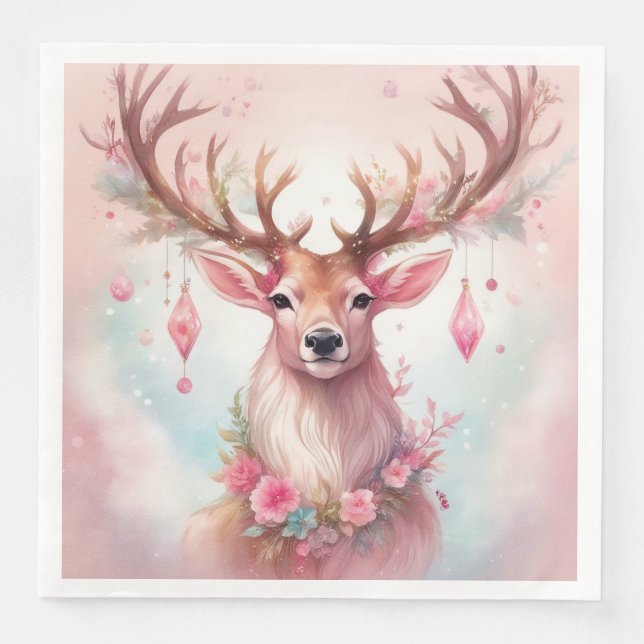 Weihnachten in pink: Rentier mit rosa Weihnachtssc Pappersservett (Framsida)