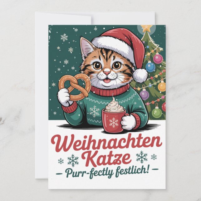 Weihnachten Katze - Christmas Cat Julkort (Framsida)