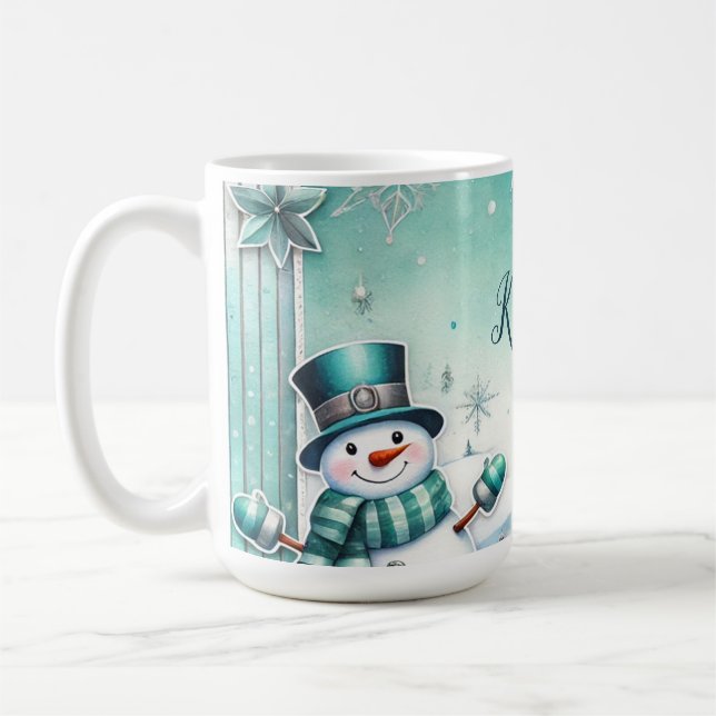  Weihnachten: Schneemänner türkise Kaffemugg (Vänster)