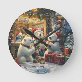 Weihnachtliche Eisbärenfamilie beim Geschenkeauspa Rund Klocka