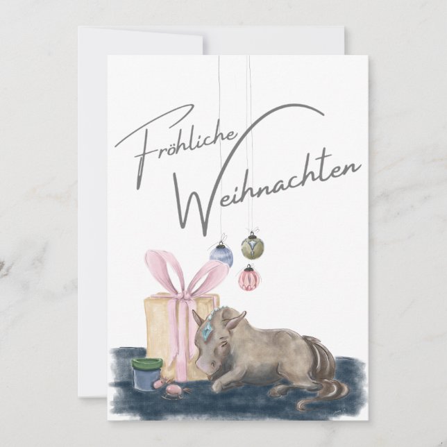 Weihnachts Karte mit Pferdebild, Pferdegeschenk Inbjudningar (Framsida)